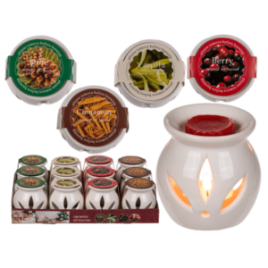 Weiße Aromalampe mit Duftmelts (Vanille, Kiefer,Winterbeere, Zimt sortiert)